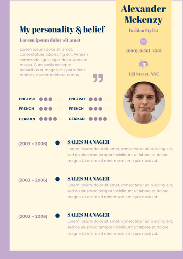 Resume template: Purple Cream Resume (Created by Visual Paradigm Online's Resume maker)