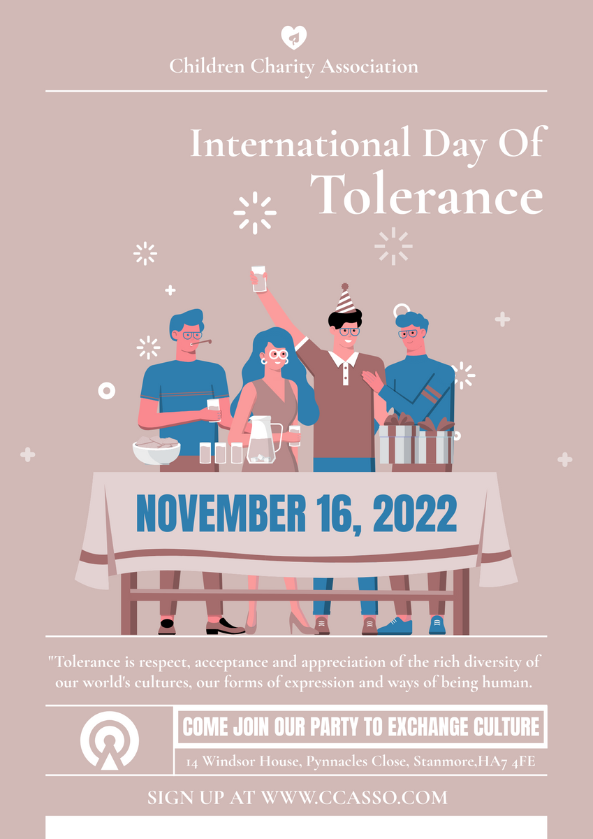 Poster template: International Day Of Tolerance Party Poster (Created by InfoART's Poster maker)