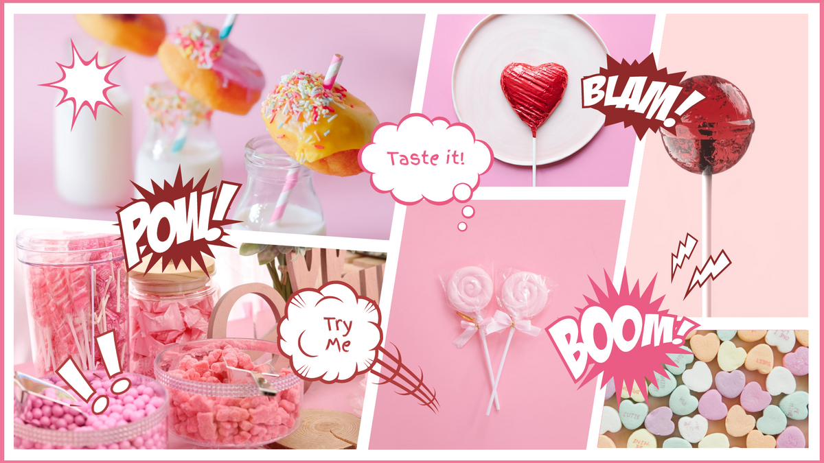 Comic Strip template: Pink Candies & Sweets Comic Strip (Created by Collage's Comic Strip maker)