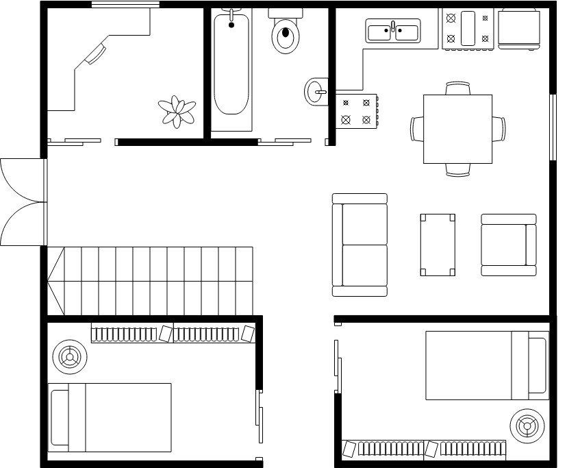 平面圖 模板。 建築平面圖與家具 (由 Visual Paradigm Online 的平面圖軟件製作)