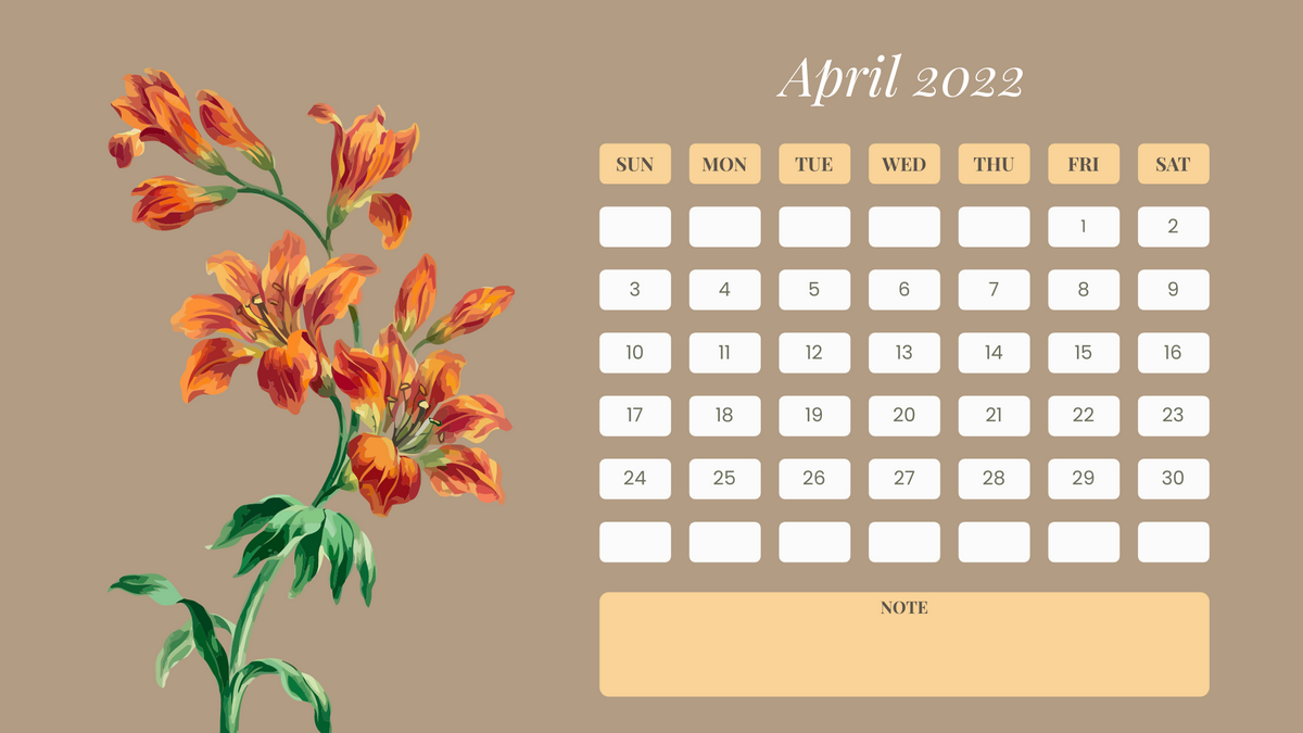 Calendar template: Hand-drawn Flowers Calender (Created by Visual Paradigm Online's Calendar maker)