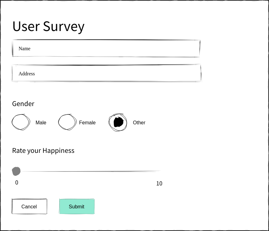 Wired UI Diagram template: Survey Wired UI  (Created by Visual Paradigm Online's Wired UI Diagram maker)