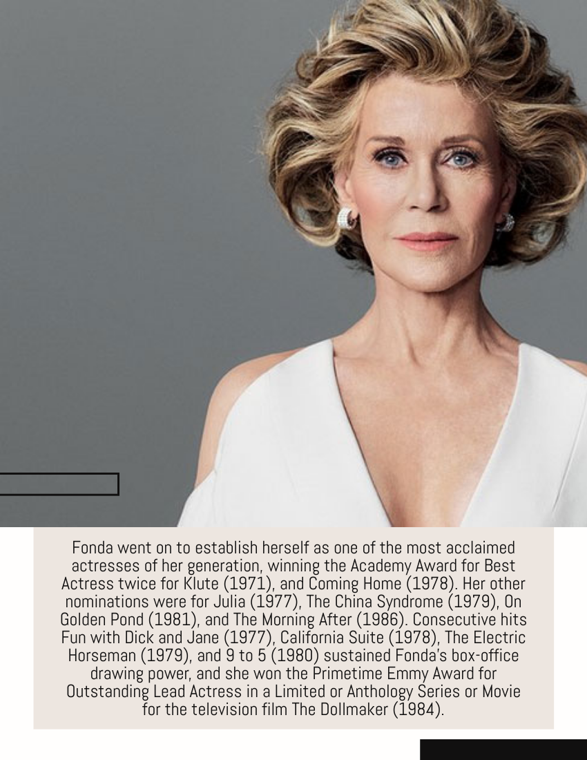 Biography template: Jane Fonda Biography (Created by Visual Paradigm Online's Biography maker)