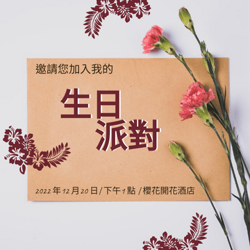 Editable invitations template:優雅花卉生日聚會邀請函
