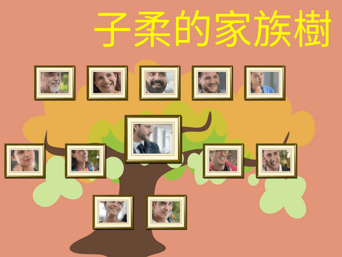 家庭樹 模板。 帶圖片的傳統框架家族樹 (由 Visual Paradigm Online 的家庭樹軟件製作)