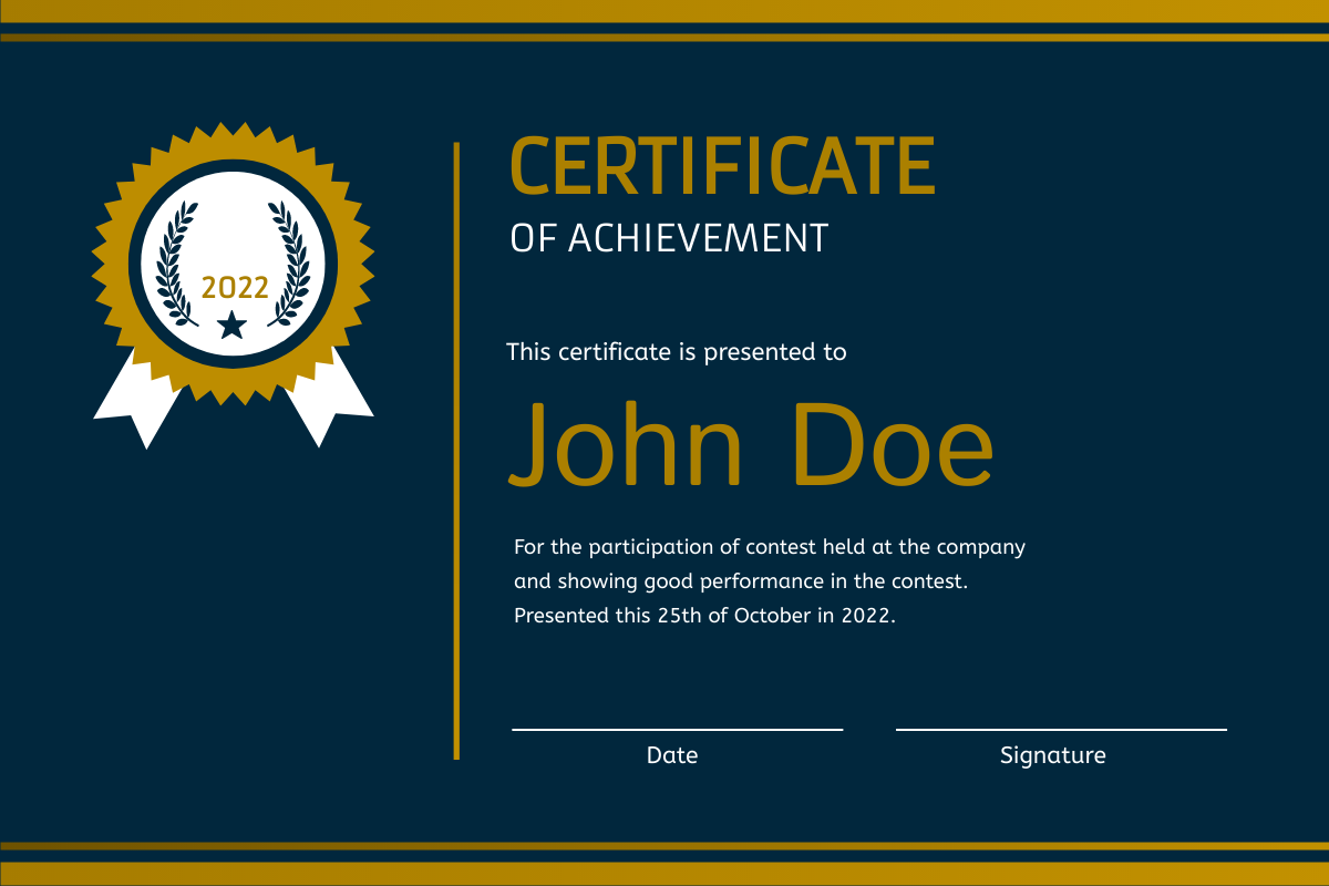 Certificate template: Navy And Gold Clean Certificate (Created by InfoART's Certificate maker)