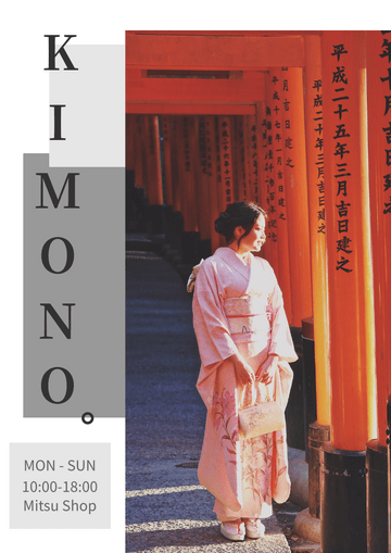 Flyer template: Kimono Dressing Rental Flyer (Created by Visual Paradigm Online's Flyer maker)