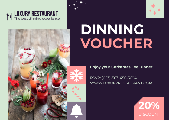 Gift Card template: Christmas Dinner Gift Voucher Card (Created by Visual Paradigm Online's Gift Card maker)