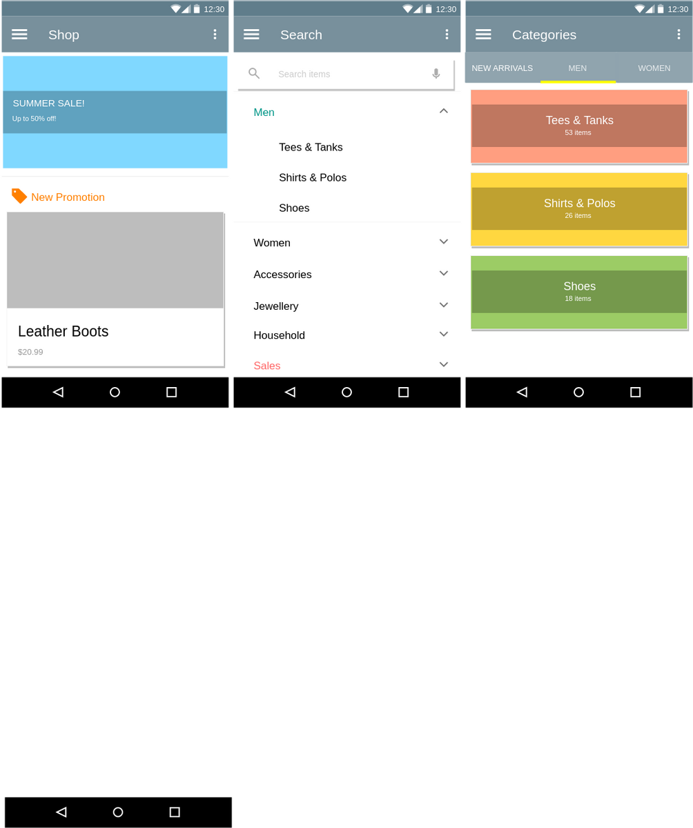 Shopping App (Material Design Wireframe Example)