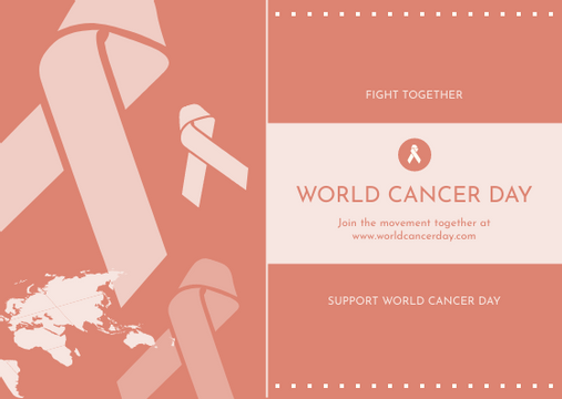 Pink Simple Ribbon World Cancer Day Postcard