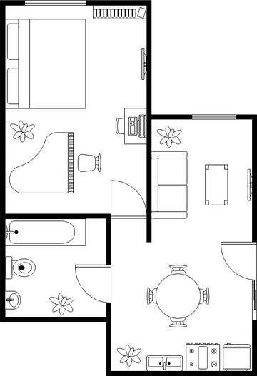 平面图 模板。简单的现代住宅平面图 (由 Visual Paradigm Online 的平面图软件制作)