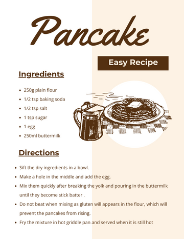 Editable recipecards template:Simple Pancake Recipe Card