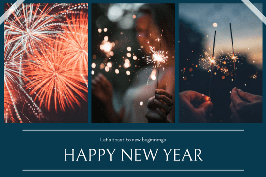 Greeting Cards template: Navy Fireworks Photo Happy New Year Greeting Card (Created by Visual Paradigm Online's Greeting Cards maker)