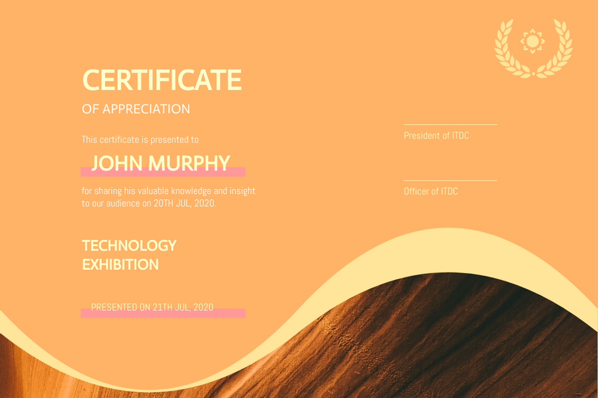 Certificate template: Woody Certificate (Created by InfoART's Certificate maker)