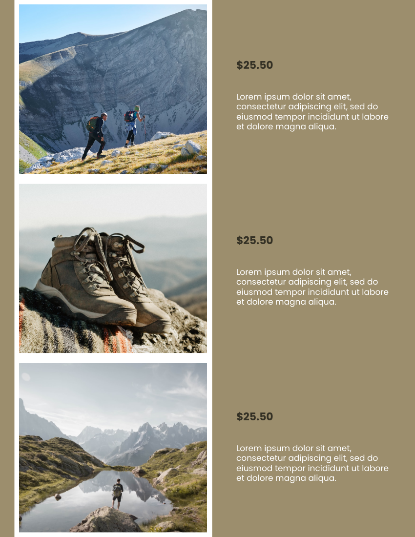 產品目錄 模板。 Hiking Essentials Catalog (由 Visual Paradigm Online 的產品目錄軟件製作)