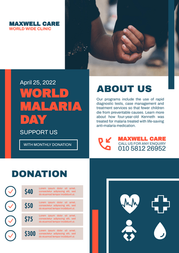 Editable flyers template:Malaria Donation Flyer