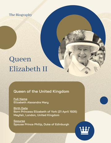 Biography 模板。 Queen Elizabeth II Biography (由 Visual Paradigm Online 的Biography軟件製作)