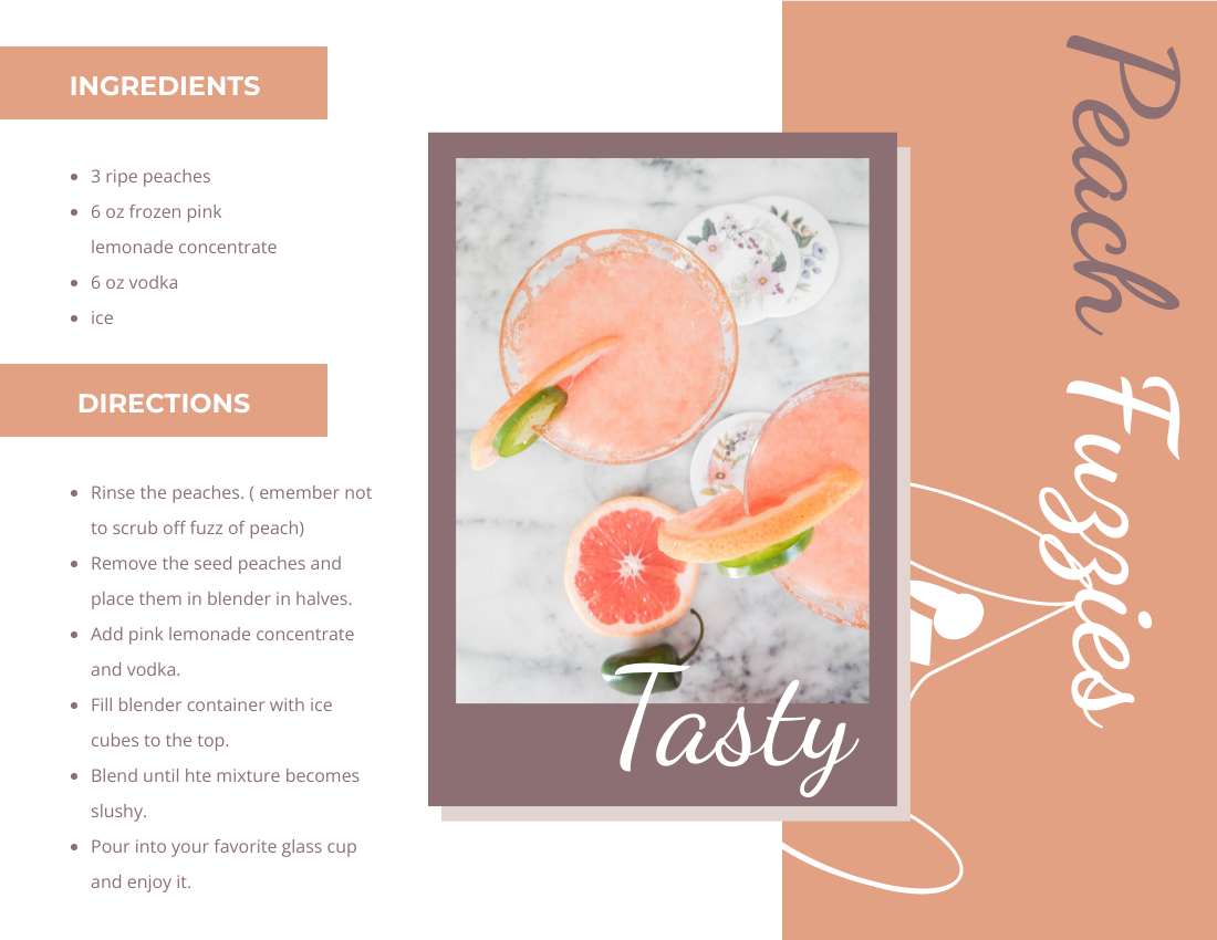 Recipe Card template: Peach Fuzzies Recipe Card (Created by Visual Paradigm Online's Recipe Card maker)