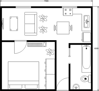 平面图 模板。带尺寸的小房子平面图 (由 Visual Paradigm Online 的平面图软件制作)
