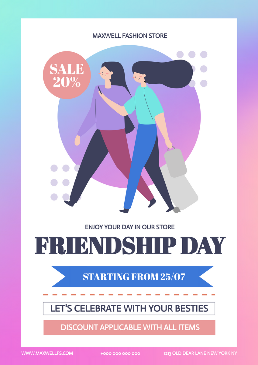 Poster template: Friendship Day Fashion Discount Poster (Created by Visual Paradigm Online's Poster maker)