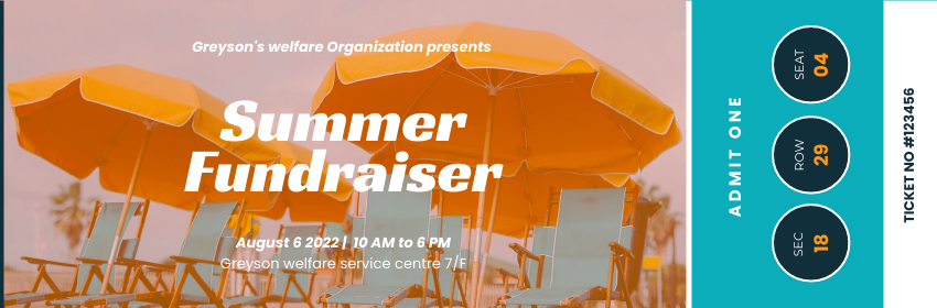 Ticket template: Summer Fundraiser Event Ticket (Created by Visual Paradigm Online's Ticket maker)