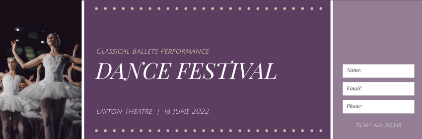 Ticket template: Ballet Dance Festival Ticket (Created by Visual Paradigm Online's Ticket maker)