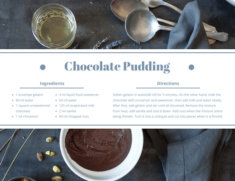 Recipe Card template: Chocolate Pudding Recipe Card (Created by InfoART's  marker)