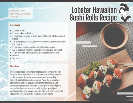 Recipe Card template: Lobster Hawaiian Sushi Rolls Recipe Card (Created by InfoART's  marker)