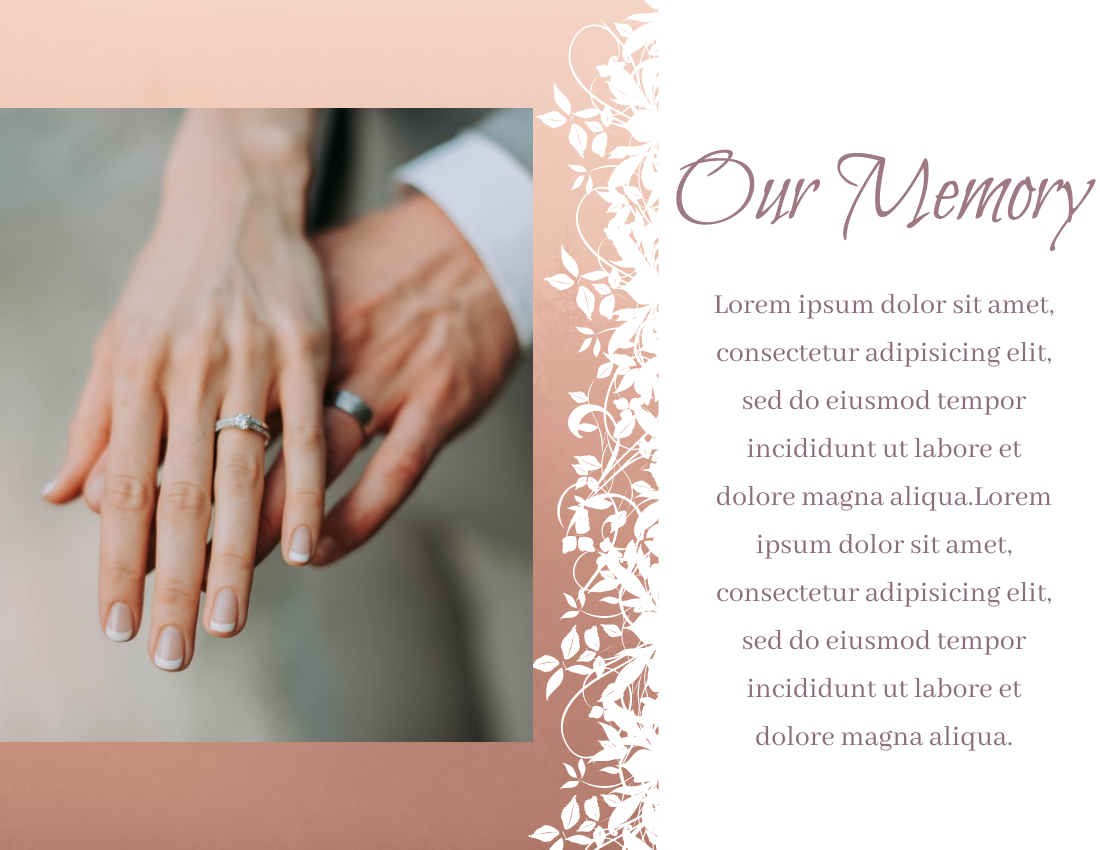 婚禮照相簿 模板。 Romantic Memory Wedding Photo Book (由 Visual Paradigm Online 的婚禮照相簿軟件製作)