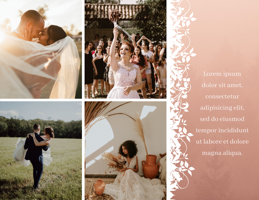 婚禮照相簿 模板。 Romantic Memory Wedding Photo Book (由 Visual Paradigm Online 的婚禮照相簿軟件製作)