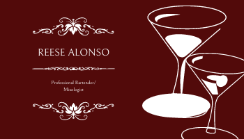 Wine Red Wine Glass Bartender Business Card
