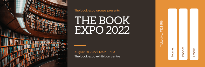 Ticket template: The Book Expo Ticket (Created by Visual Paradigm Online's Ticket maker)