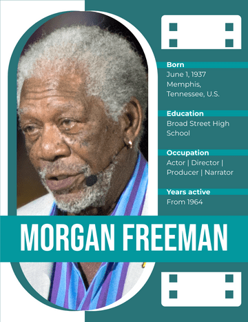 Biography 模板。 Morgan Freeman Biography (由 Visual Paradigm Online 的Biography軟件製作)