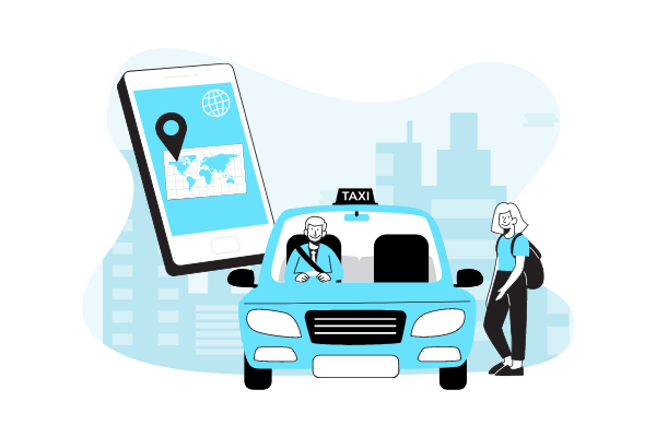 商业插图 模板。Taxi Illustration (由 Visual Paradigm Online 的商业插图软件制作)