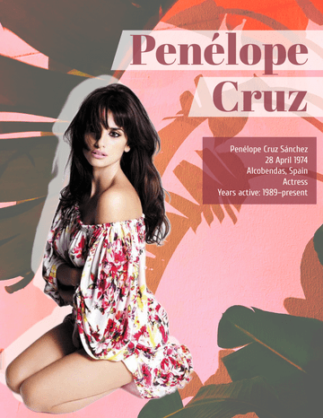 Biography 模板。 Penélope Cruz Biography (由 Visual Paradigm Online 的Biography軟件製作)