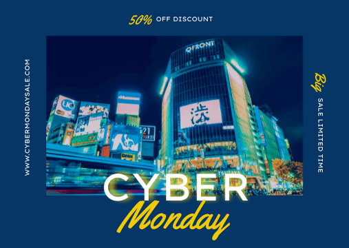 Gift Card template: Yellow And Blue Photo Cyber Monday Gift Card (Created by Visual Paradigm Online's Gift Card maker)
