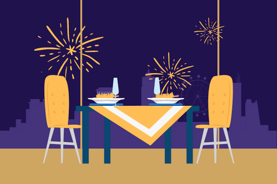 Home Illustration template: Dinner With Night Scene (Created by Visual Paradigm Online's Home Illustration maker)