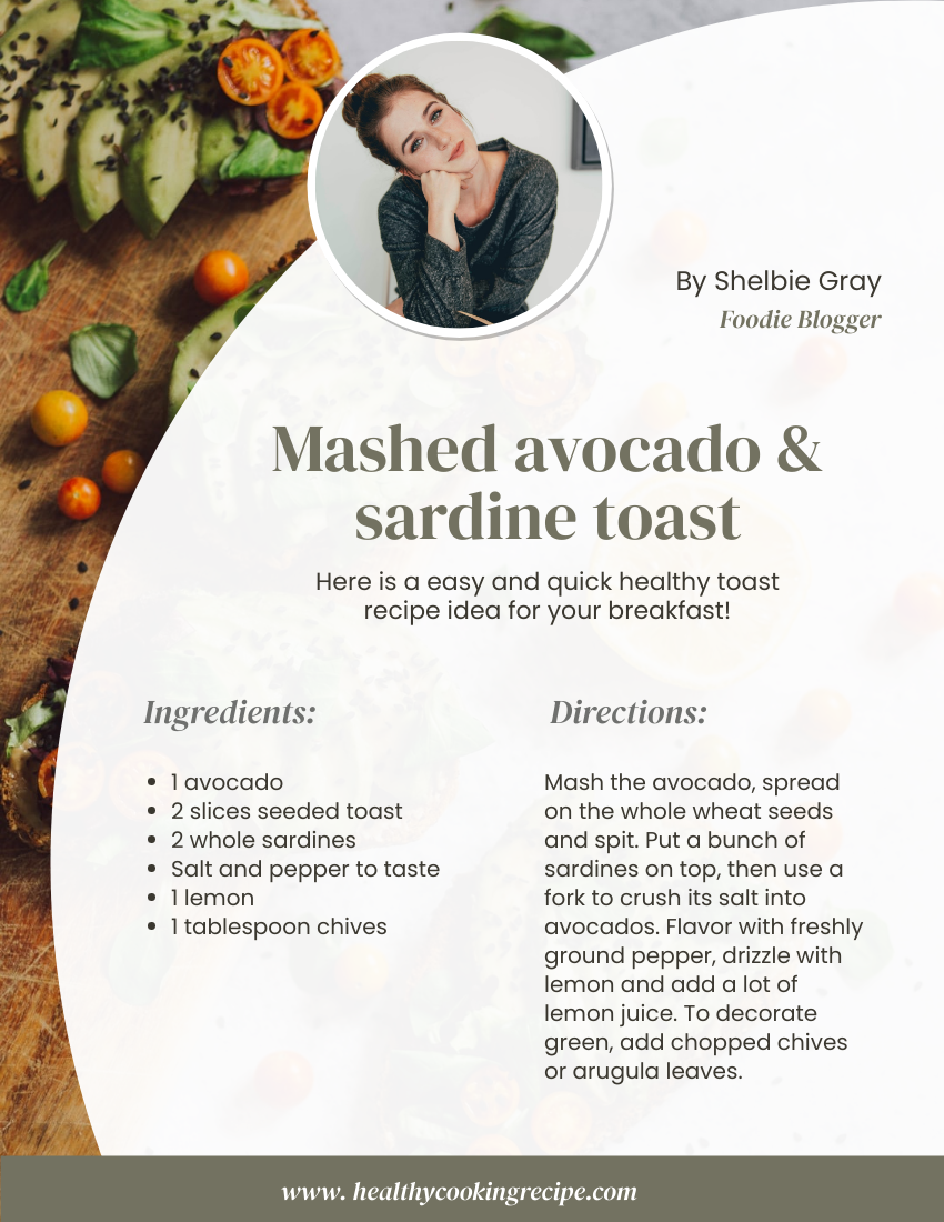 Recipe Card template: Avocado and Sardine Toast Recipe Card (Created by Visual Paradigm Online's Recipe Card maker)
