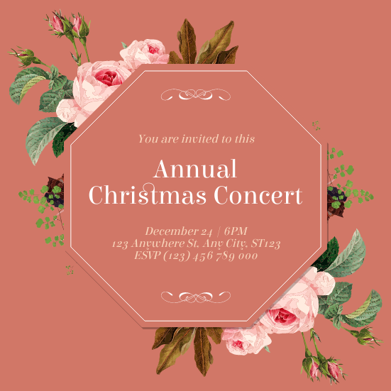 Invitation template: Floral Annual Christmas Concert Invitation (Created by Visual Paradigm Online's Invitation maker)