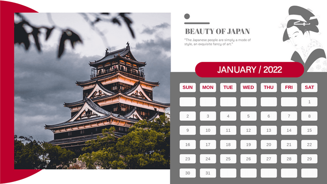 Calendar template: Beauty Of Japan Calendar (Created by InfoART's  marker)