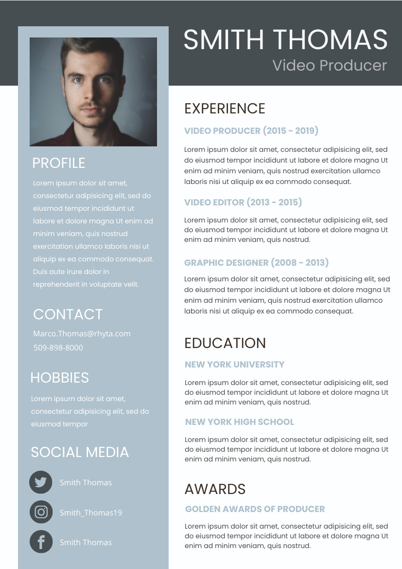 Resume template: Blue Resume 3 (Created by Visual Paradigm Online's Resume maker)