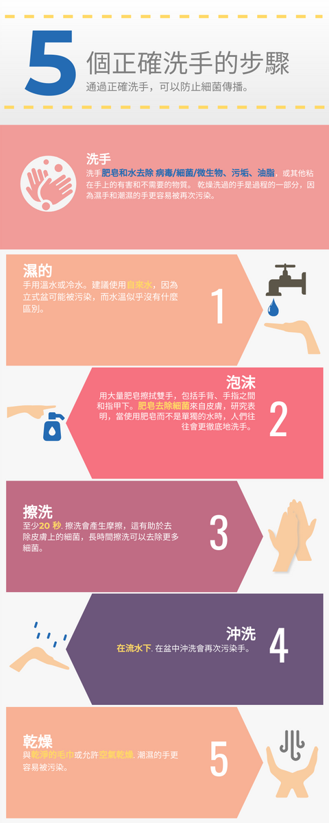 正確洗手的五個步驟