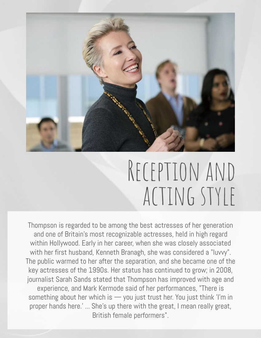 Biography template: Emma Thompson Biography (Created by Visual Paradigm Online's Biography maker)