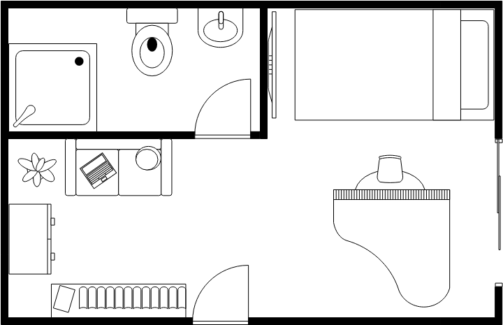 Bedroom Floor Plan template: Single Bedroom Floor Plan With Piano (Created by Visual Paradigm Online's Bedroom Floor Plan maker)