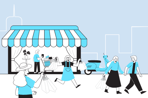 商業插圖 模板。 Shopping together Illustration (由 Visual Paradigm Online 的商業插圖軟件製作)