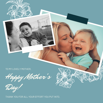 Editable instagramposts template:Blue Floral Photo Collage Mother's Day Instagram Post