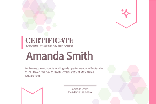 Certificates template: Pink And Green Hexagonal Certificate (Created by Visual Paradigm Online's Certificates maker)