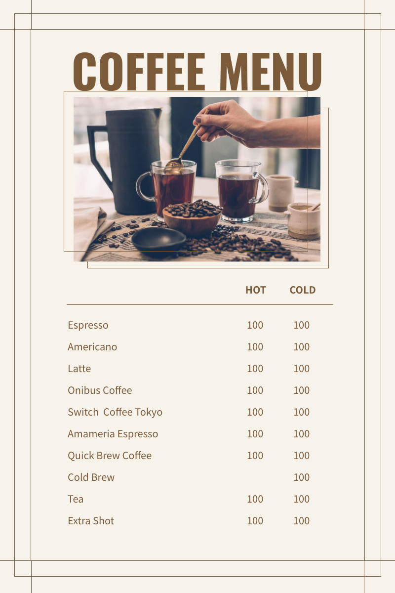 Menu template: Coffee Menu (Created by InfoART's Menu maker)
