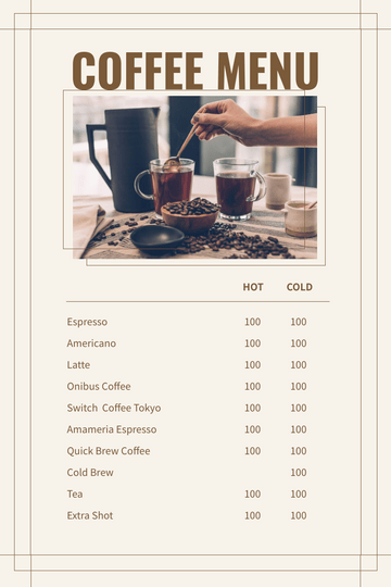 Menu template: Coffee Menu (Created by Visual Paradigm Online's Menu maker)