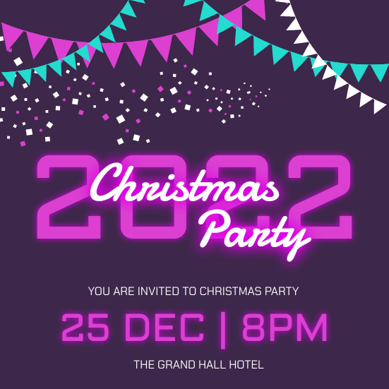 Invitation template: Purple Neon 2020 Christmas Party Invitation (Created by Visual Paradigm Online's Invitation maker)